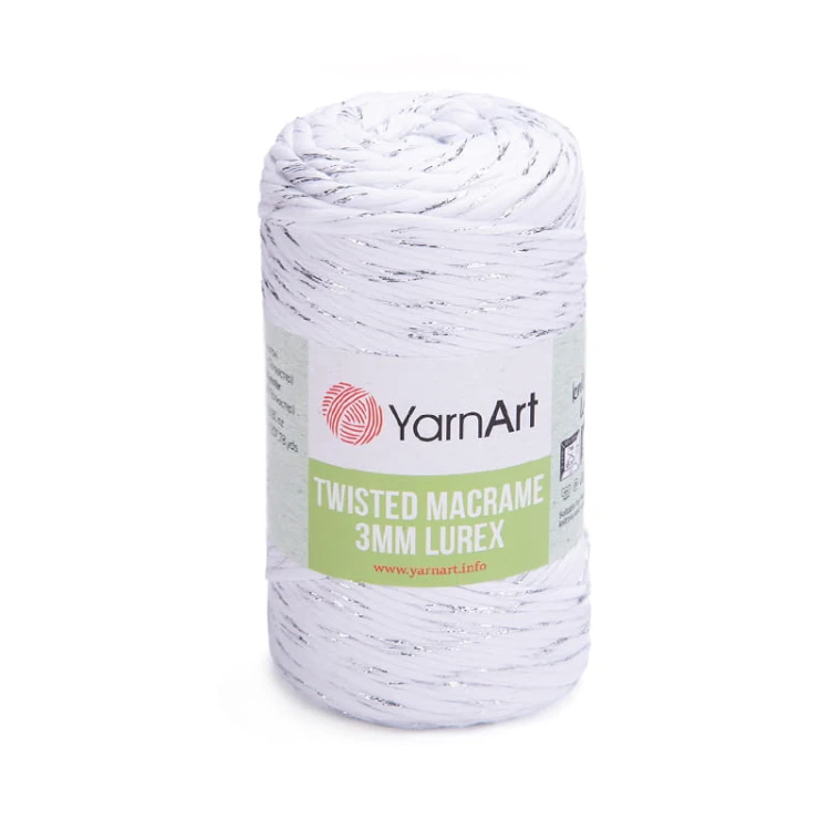 Sznurek YarnArt Twisted Macrame Lurex 3mm 751 / biel + srebro