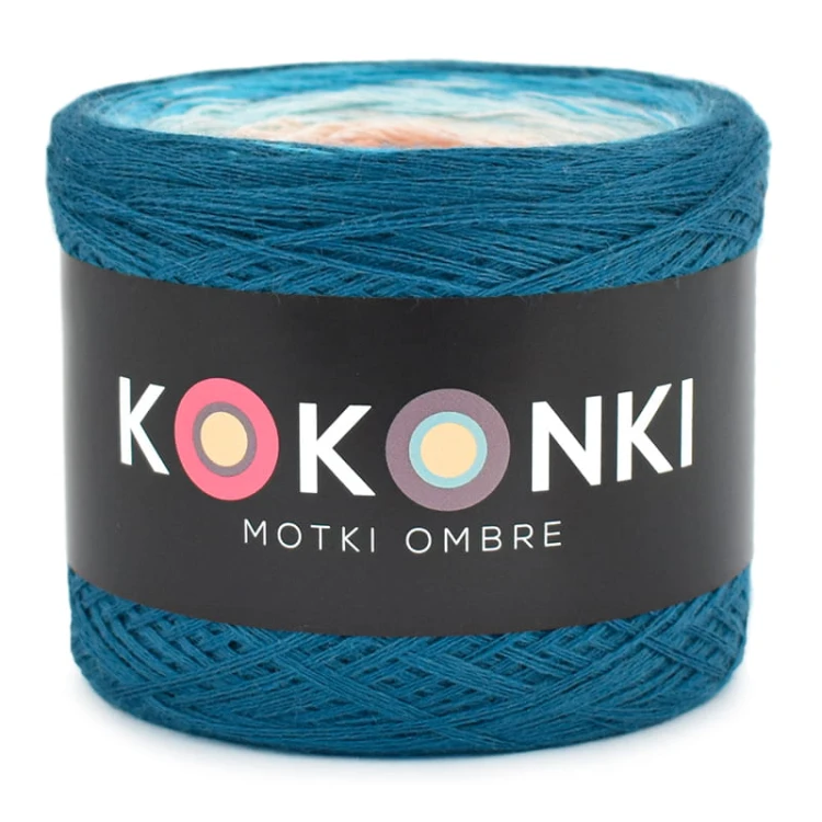 KOKONEK Merino 678 Light of see - Petrol II/turkus/lodowy błękit/jasny beż/łososiowy/jarzębina
