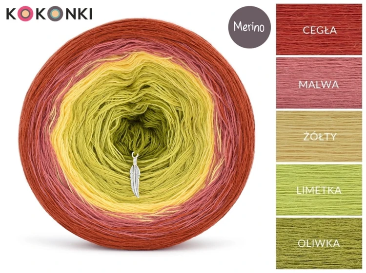 KOKONEK Merino 680 Harvest - Cegła/malwa/żółty/limetka/oliwka