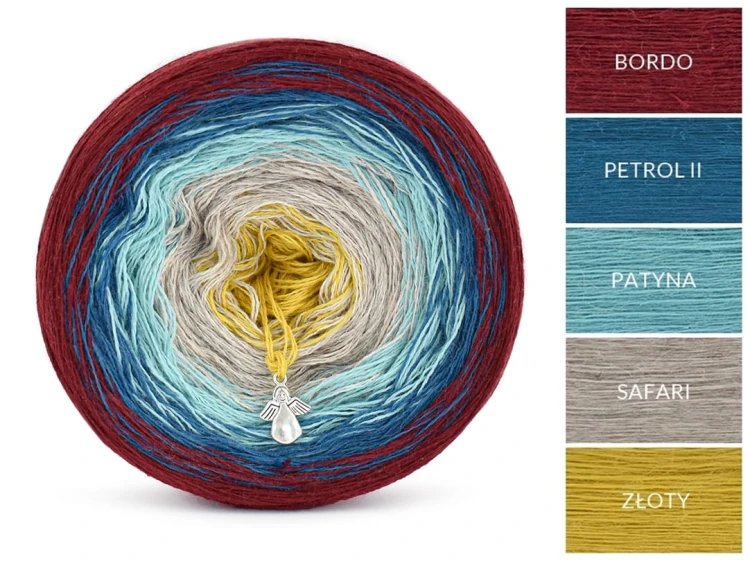KOKONEK Merino 681 Hypnotic - Bordo/petrol II/patyna/safari/żółty