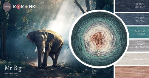 KOKONEK Merino 683 Mr. Big - Petrol melanż/patyna melanż/ciemna mięta/szary melanż/jasny beż/zgaszona morela