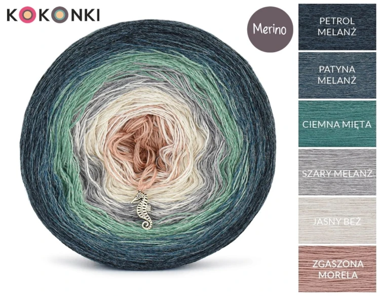 KOKONEK Merino 683 Mr. Big - Petrol melanż/patyna melanż/ciemna mięta/szary melanż/jasny beż/zgaszona morela