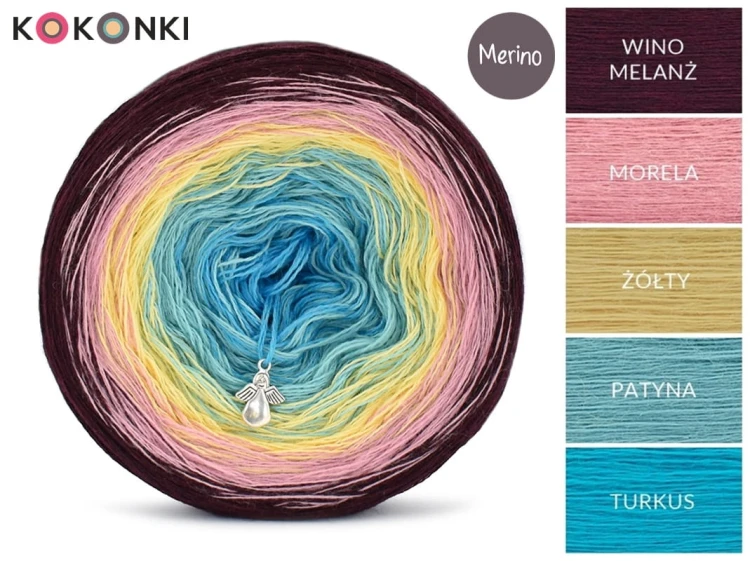 KOKONEK Merino 684 City lights - Wino melanż/morela/żółty/patyna/turkus