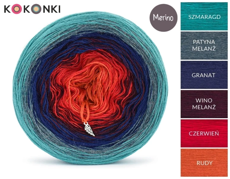 KOKONEK Merino 685 Your rose - Szmaragd/patyna melanż/granat/wino melanż/czerwień/rudy