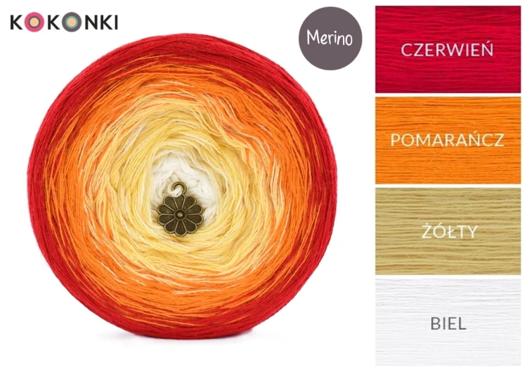 KOKONEK Merino 687 - Czerwień/pomarańcz/zółty/biel