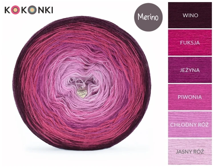 KOKONEK Merino 688 - Wino/fuksja/jeżyna/piwonia/chłodny róż/jasny róż