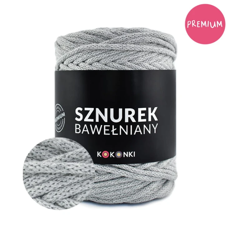 PREMIUM sznurek bawełniany by KOKONKI 5mm / rolka 100m / szary