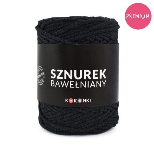PREMIUM sznurek bawełniany by KOKONKI 5mm / rolka 100m / czerń