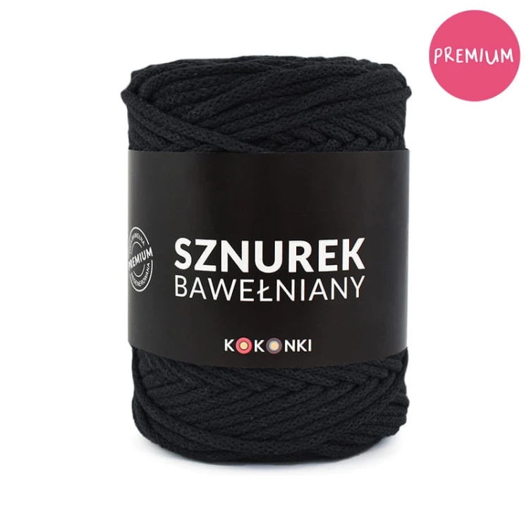 PREMIUM sznurek bawełniany by KOKONKI 5mm / rolka 100m / czerń