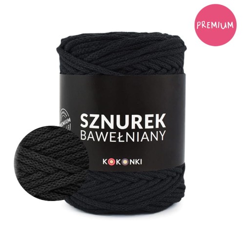 PREMIUM sznurek bawełniany by KOKONKI 5mm / rolka 100m / czerń