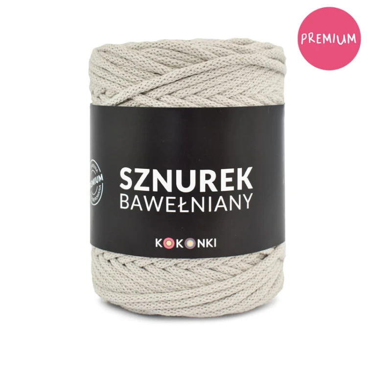 PREMIUM sznurek bawełniany by KOKONKI 5mm / rolka 100m / jasny beż