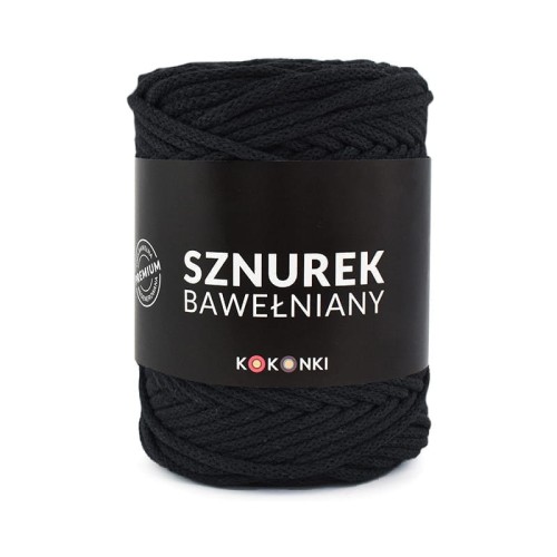 PREMIUM sznurek bawełniany by KOKONKI 5mm / rolka 100m / czerń (wiązany) - NOWA PARTIA