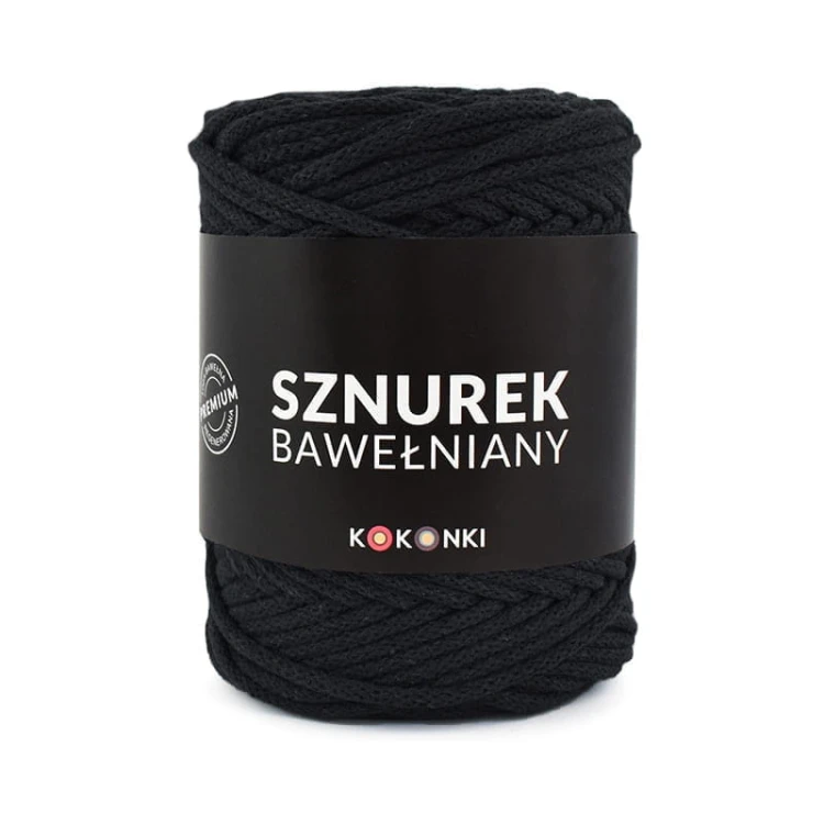 PREMIUM sznurek bawełniany by KOKONKI 5mm / rolka 100m / czerń (wiązany) - NOWA PARTIA