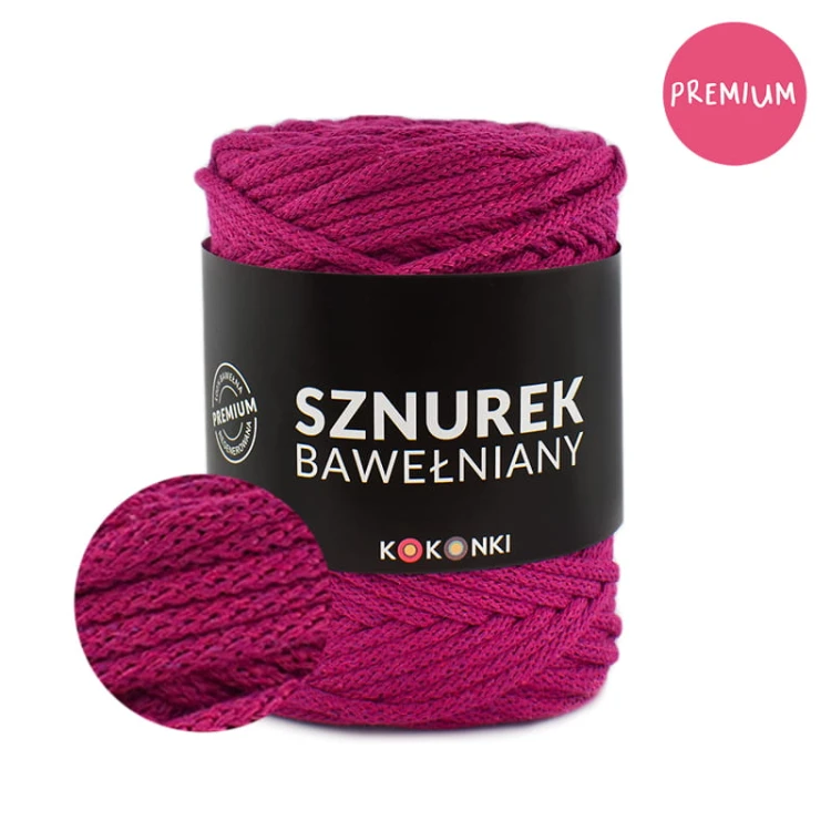 PREMIUM sznurek bawełniany by KOKONKI 5mm / rolka 100m / piwonia