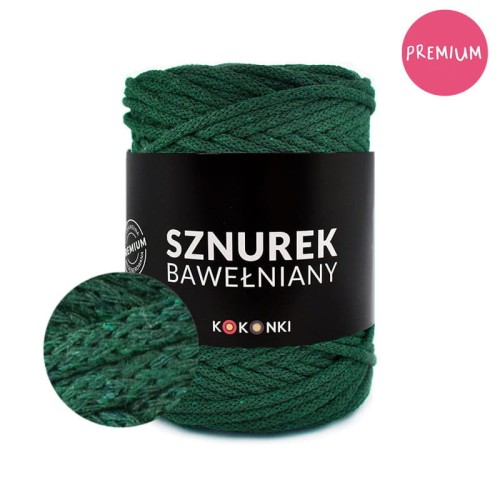PREMIUM sznurek bawełniany by KOKONKI 5mm / rolka 100m / butelkowa zieleń