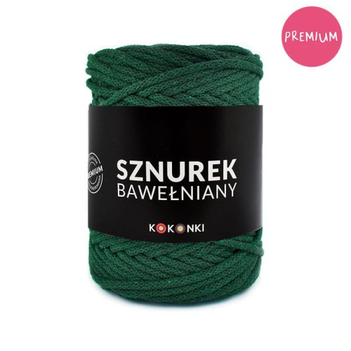 PREMIUM sznurek bawełniany by KOKONKI 5mm / rolka 100m / butelkowa zieleń