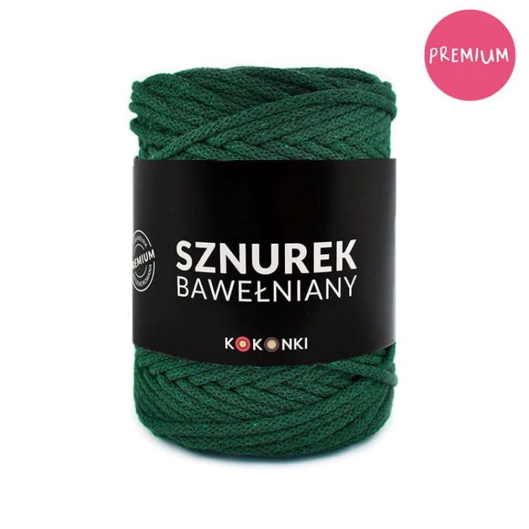 PREMIUM sznurek bawełniany by KOKONKI 5mm / rolka 100m / butelkowa zieleń