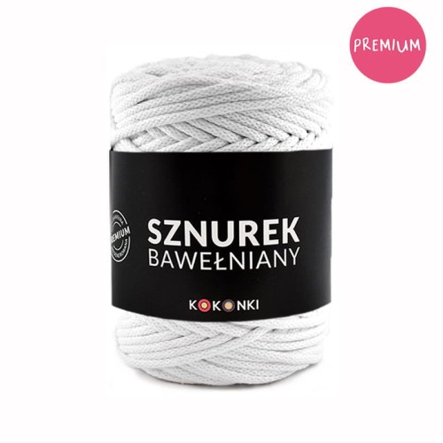 PREMIUM Sznurek bawełniany by KOKONKI 5mm / rolka 100m / biel