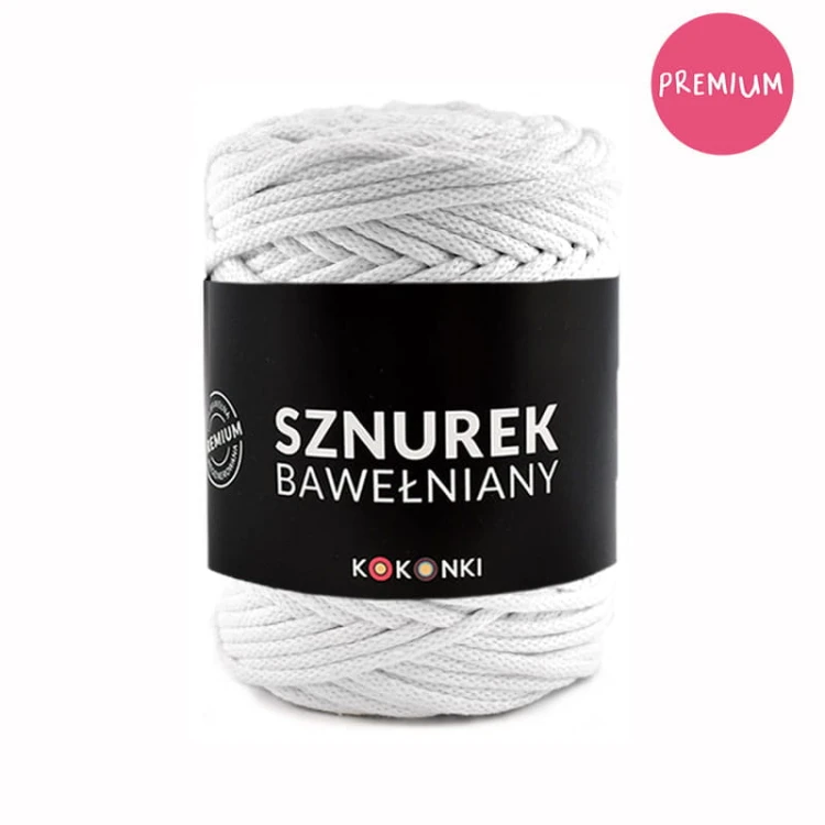 PREMIUM Sznurek bawełniany by KOKONKI 5mm / rolka 100m / biel