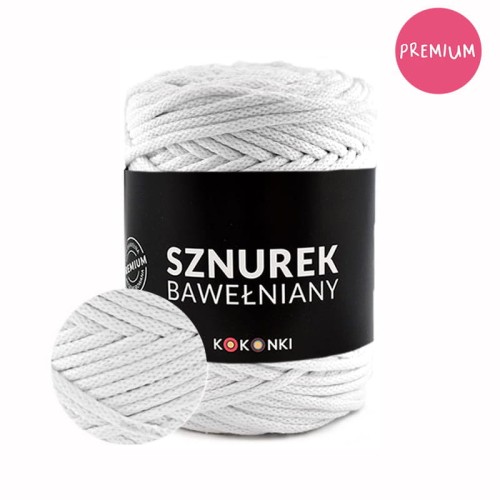 PREMIUM Sznurek bawełniany by KOKONKI 5mm / rolka 100m / biel