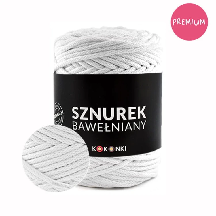 PREMIUM Sznurek bawełniany by KOKONKI 5mm / rolka 100m / biel