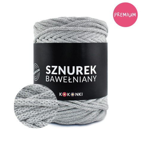 PREMIUM sznurek bawełniany by KOKONKI 5mm / rolka 100m / szary - OUTLET