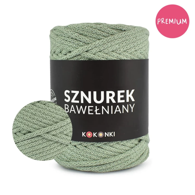 PREMIUM sznurek bawełniany by KOKONKI 5mm / rolka 100m / szałwia (wiązany)