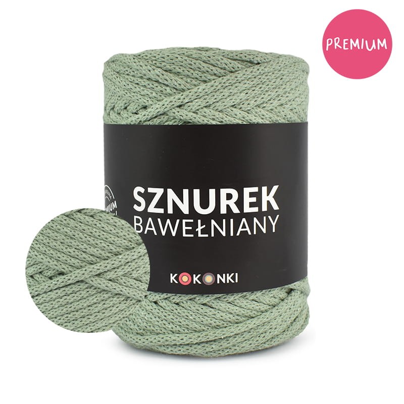 PREMIUM sznurek bawełniany by KOKONKI 5mm / rolka 100m / szałwia (wiązany)