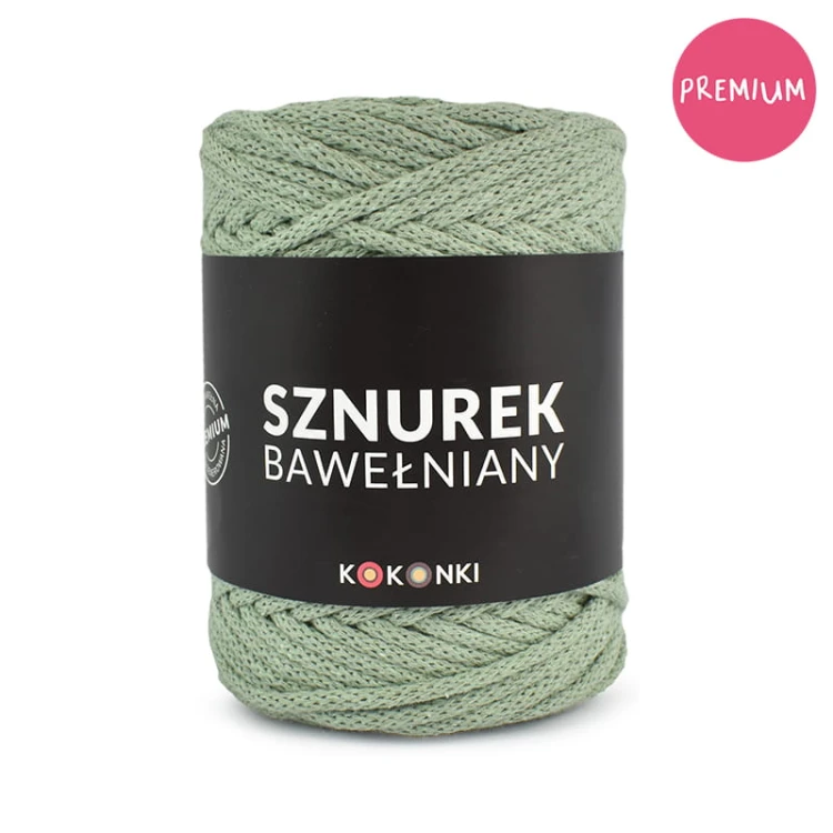PREMIUM sznurek bawełniany by KOKONKI 5mm / rolka 100m / szałwia (wiązany)