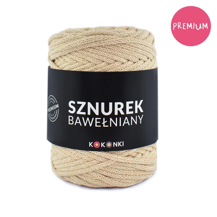 PREMIUM sznurek bawełniany by KOKONKI 5mm / rolka 100m / ciepły beż (wiązany)