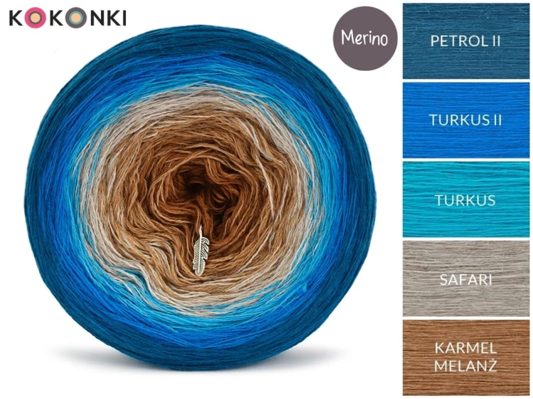 KOKONEK Merino 692 First frost - Petrol II/turkus II/turkus/safari/karmel melanż
