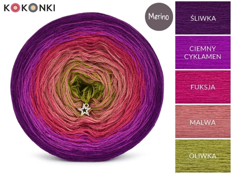 KOKONEK Merino 694 Juicy christmas - Śliwka/ciemny cyklamen/fuksja/malwa/oliwka