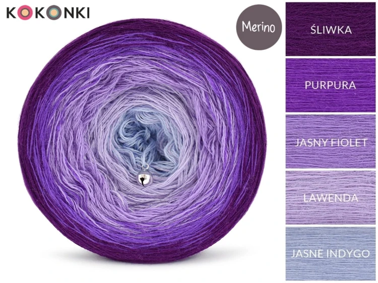 KOKONEK Merino 696 Go higher - Śliwka/purpura/jasny fiolet/lawenda/jasne indygo