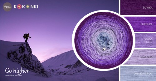 KOKONEK Merino 696 Go higher - Śliwka/purpura/jasny fiolet/lawenda/jasne indygo