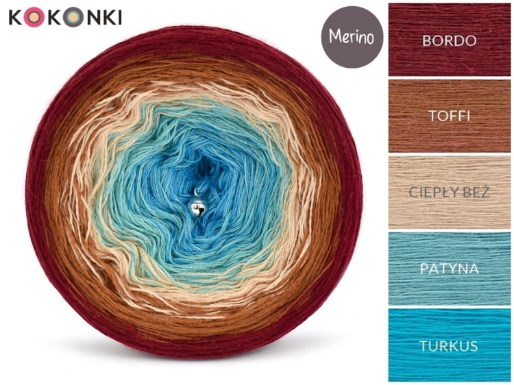 KOKONEK Merino 697 Childhood fun - Bordo/toffi/ciepły beż/patyna/turkus