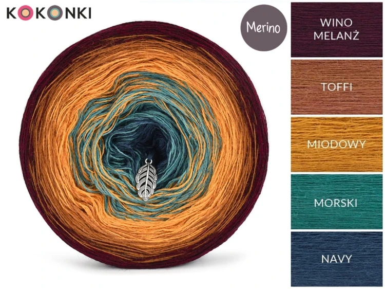 KOKONEK Merino 699 Secret valley - Wino melanż/toffi/miodowy/morski/navy