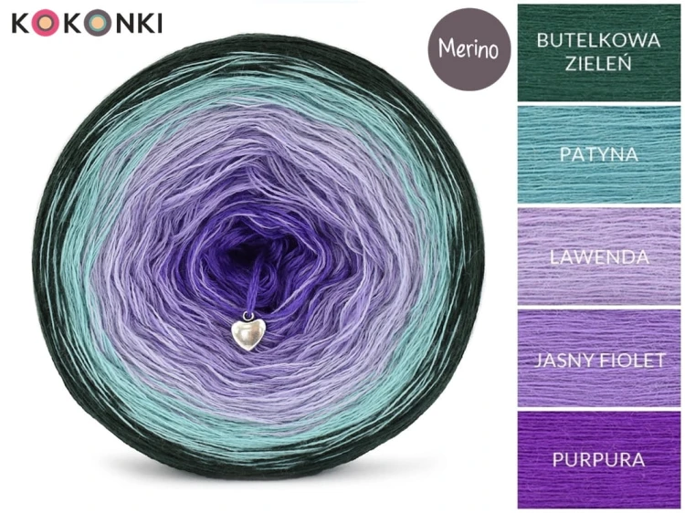 KOKONEK Merino 701 Sky power - Butelkowa zieleń/patyna/lawenda/jasny fiolet/purpura