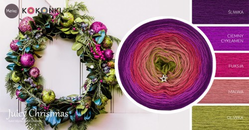 KOKONEK Merino 694 Juicy christmas - Śliwka/ciemny cyklamen/fuksja/malwa/oliwka