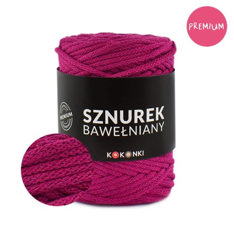 PREMIUM sznurek bawełniany by KOKONKI 5mm / rolka 100m / piwonia - OUTLET