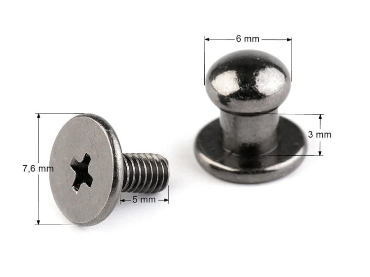 Nit kaletniczy skręcany do metek / ciemny nikiel / 6 mm / 5 par