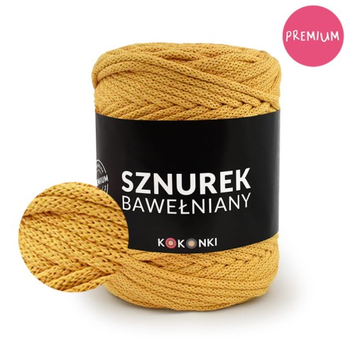 PREMIUM sznurek bawełniany by KOKONKI 5mm / rolka 100m / musztarda