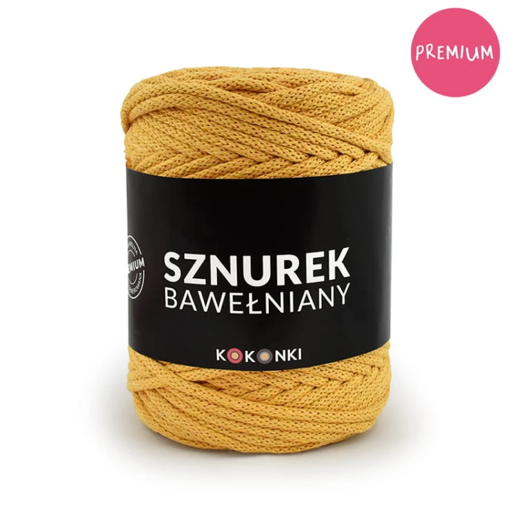 PREMIUM sznurek bawełniany by KOKONKI 5mm / rolka 100m / musztarda