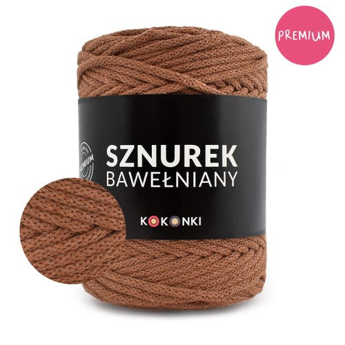 PREMIUM sznurek bawełniany by KOKONKI 5mm / rolka 100m / ciepły brąz