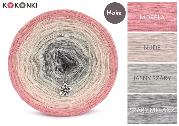 KOKONEK Merino 708 Perełka - Morela/nude/jasny szary/szary melanż