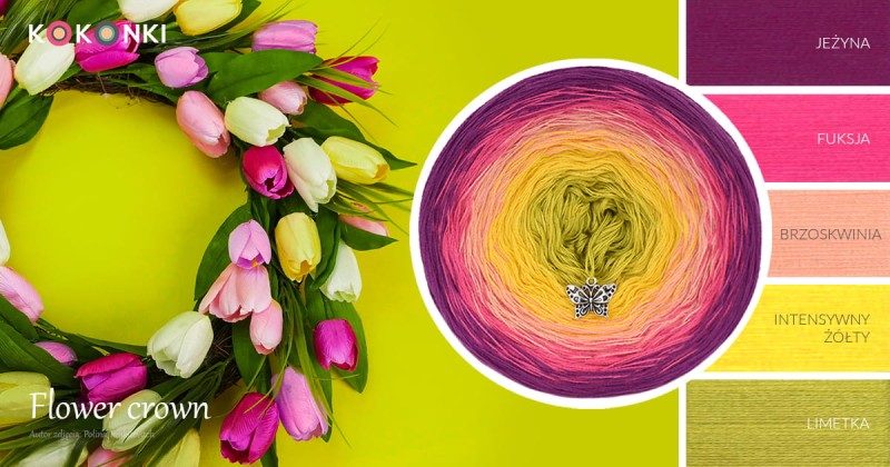 KOKONEK Classic B118 Flower crown - Jeżyna/fuksja/brzoskwinia/intensywny żółty/limetka