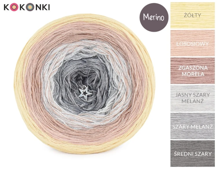 KOKONEK Merino 710 - Żółty/łososiowy/zgaszona morela/jasny szary melanż/szary melanż/średni szary