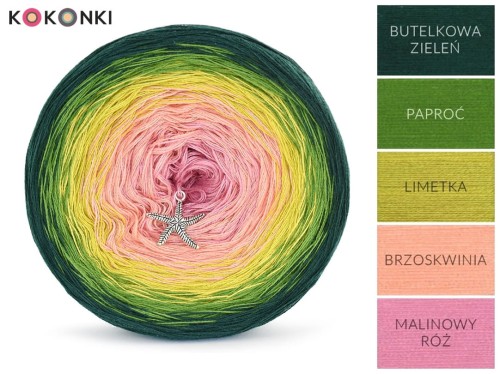 KOKONEK_Classic B083 Crispy pink - Butelkowa zieleń/paproć/limetka/brzoskwinia/malinowy róż, 3 nitki, 1000 m, 200 g - GOTOWY
