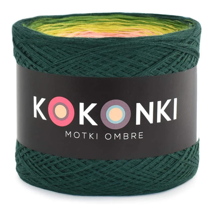 KOKONEK_Classic B083 Crispy pink - Butelkowa zieleń/paproć/limetka/brzoskwinia/malinowy róż, 3 nitki, 1000 m, 200 g - GOTOWY