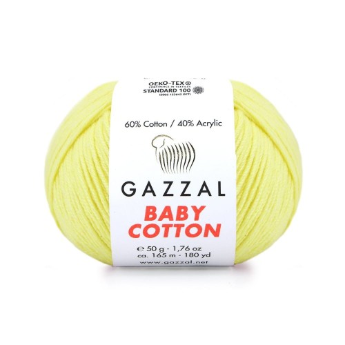 Włóczka Gazzal Baby Cotton 3413 - 50g - jasny żółty