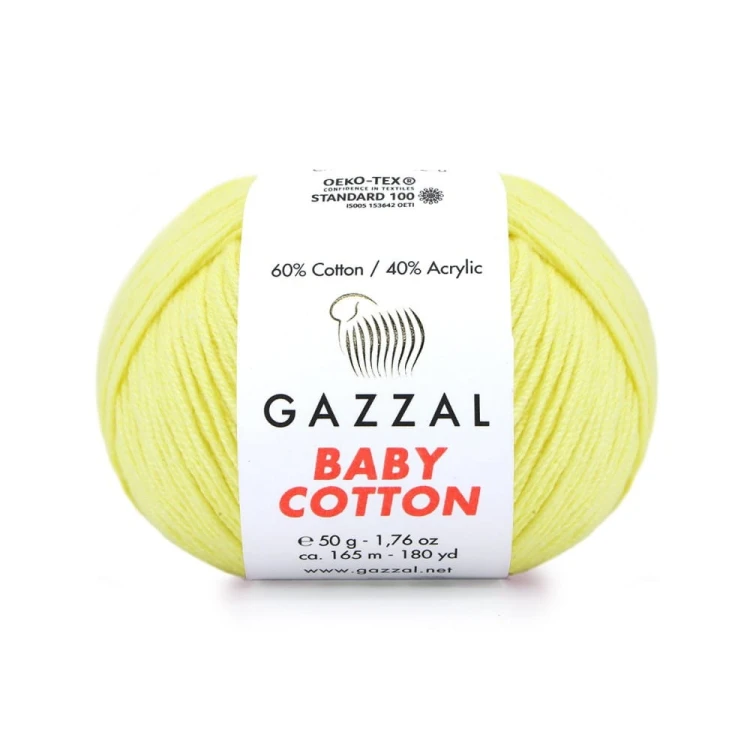 Włóczka Gazzal Baby Cotton 3413 - 50g - jasny żółty